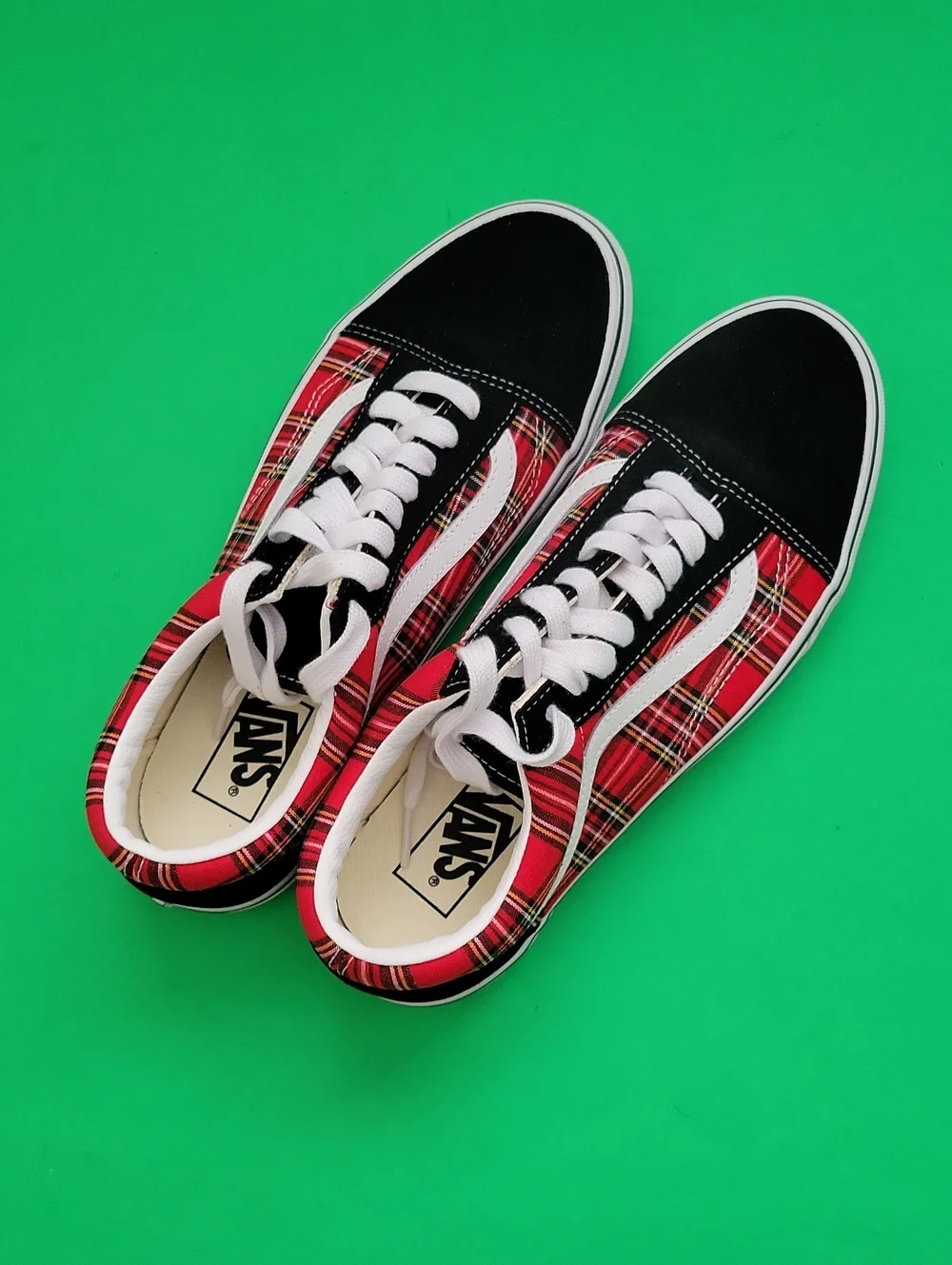 Vans Old Skool Red Plaid with Black Suede Accents